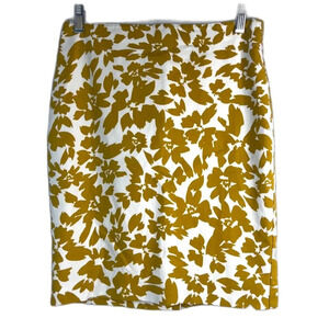 Loft Petites White & Yellow Floral Cotton Lined Pencil Skirt Size 4P/SM